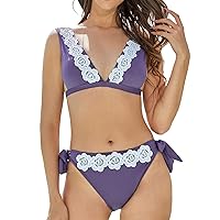 Modest Swimsuits for Women 2 Piece Tankini Thong Bikinis Sexy Two Piece Bikini Lace Pure Color Swimsuit