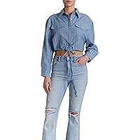 O A T NEW YORK Women's Luxury Clothing Button Down Long Sleeve Shirts with Collar and Two Faux Front Pockets
