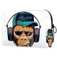 Small Makeup Bag Animal Orangutan Headset Cosmetic Bag For Women Travel Makeup Organizer Handbag Pouch Compact Capacity For Daily Use 7.3x3x5.1in