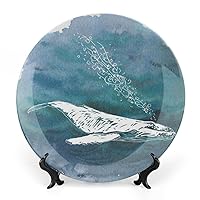 Decorative Ceramic Plate Round Porcelain Plate,6 inch,Whale Pattern,for Fine Dining Upscale Events, Dinner Parties, Weddings, Catering,Cadet Blue and Ceil Blue