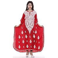 Cotton Kashmiri Kaftan Maxi Dress Beachwear Cover Up Aari Work Paisley Design + Owl Earring