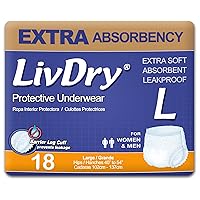LivDry Adult Incontinence Underwear, Extra Absorbency Adult Diapers, Leak Protection, Large, 18-Pack
