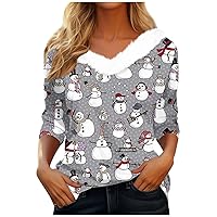 Women's Tops Dressy Casual T Shirt Tee Christmas Shirt Long Sleeve Party Fleece Collar V Neck Top, S-3XL