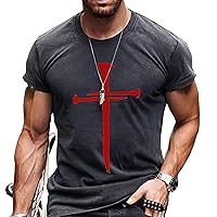 Faith Jesus Shirts for Mens Vintage Oil Painting Cross Print Casual T-Shirts Christ Short Sleeve Shirts