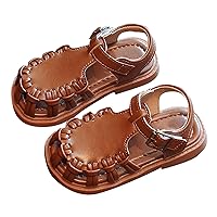 Summer Girls Genuine L𝐞ather Closed Toe Flat Shoes Soft Bottom Sandals Casual Outdoor Shoes for 2T to 7T