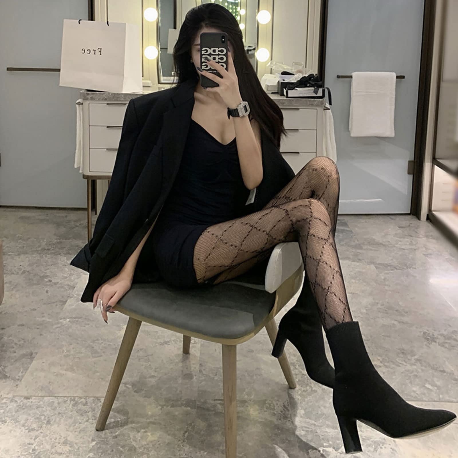 Echpzed Women Patterend Fishnet Tights High Waist Fashion Stockings Pantyhose for Party, 2 Pairs