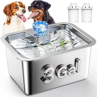 Stainless Steel Dog Water Fountain, 3 Gallon Extra Large Pet Fountains for Large Dogs, Great Dane Waterer Automatic Dog Bowl Dispenser,Filter Drinking Bowls for Multi Pets, Easy to Clean, Quiet Pump