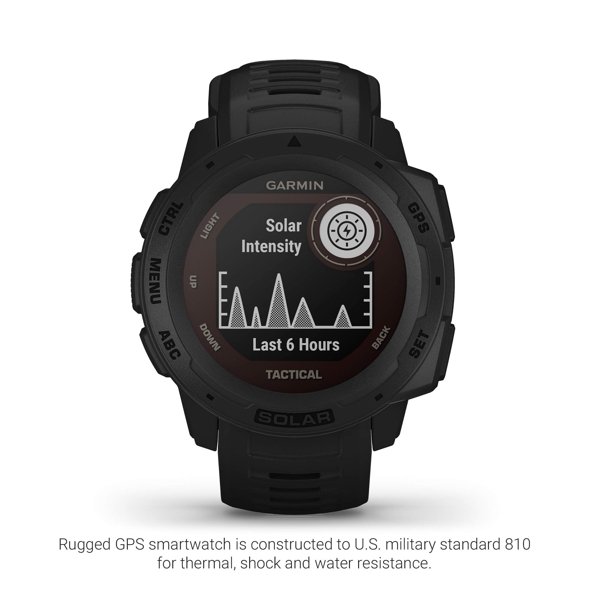 Garmin Instinct Solar , Rugged Outdoor Smartwatch with Solar Charging Capabilities and Tactical Features, Built-in Sports Apps and Health Monitoring, Black