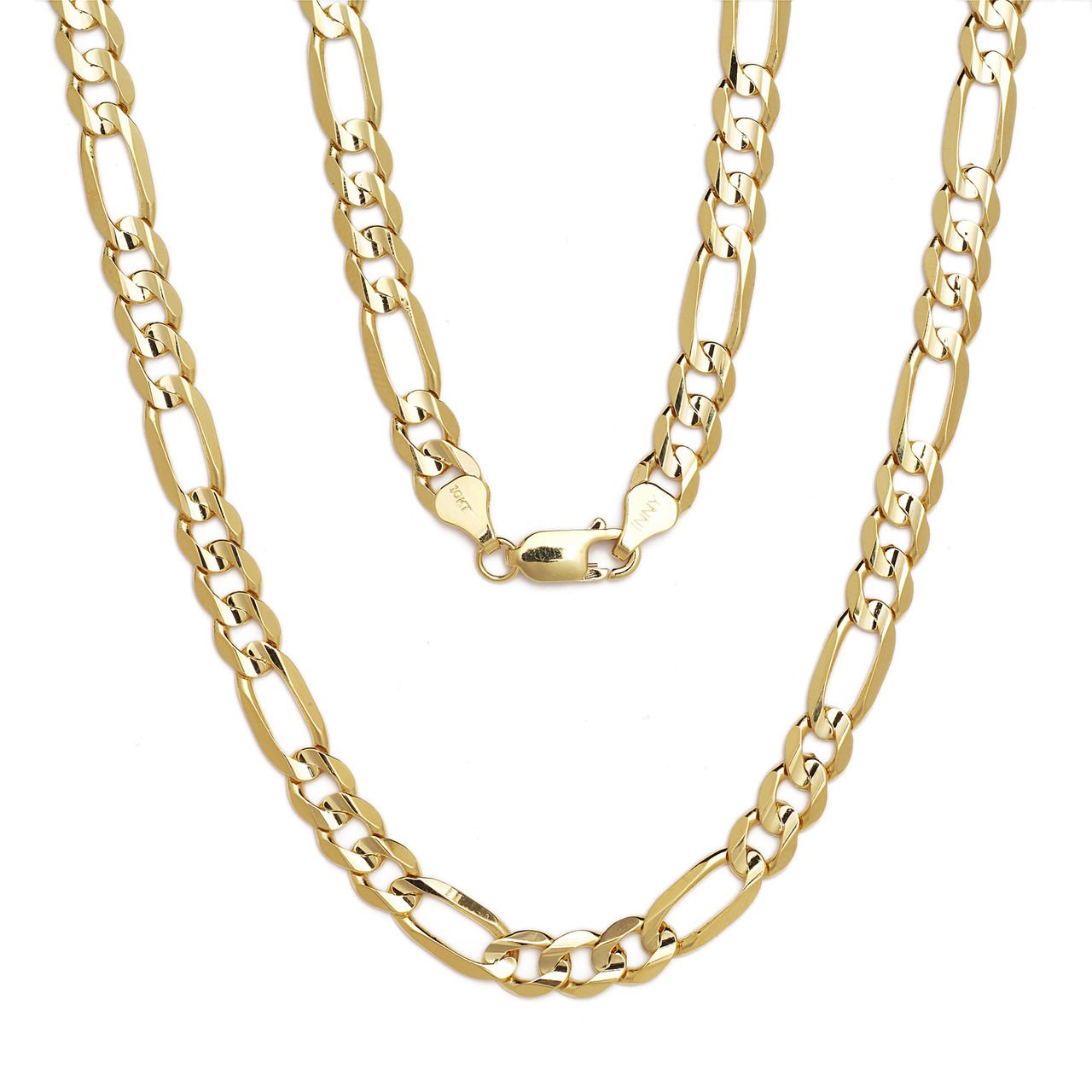 Floreo 10k Yellow Gold 7mm Figaro Chain Necklace with Concave Look