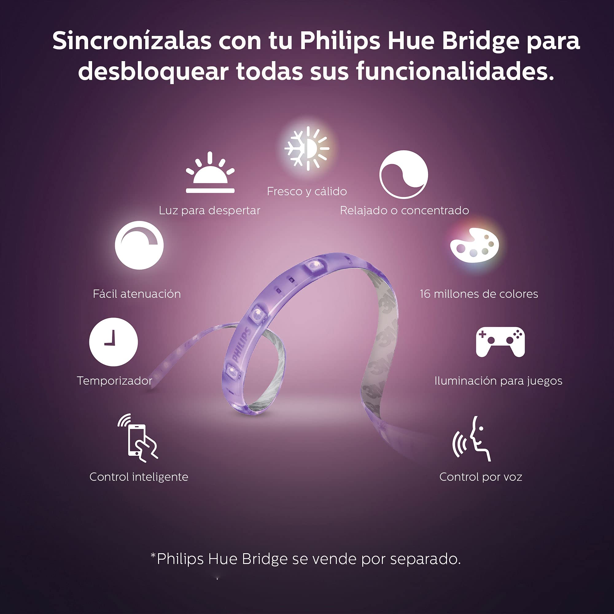 Philips Hue 800276 White and Color Ambiance LightStrip Plus Dimmable LED Smart Light (Requires Hue Hub, Works with Alexa, HomeKit & Google Assistant), 80 inch