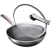 CHCDP Wok - Stainless Steel Household Gas Induction Cooker Wok 32cm