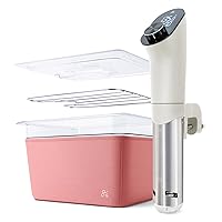 Greater Goods Pro Sous Vide Kit - An 1100 Watt, Powerful, Precise Sous Vide Cooker and Premium, Plastic Container with Sous Vide Rack, Lid, and Sleeve, Designed in St. Louis, (Birch White/Pink)