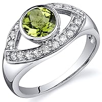 PEORA Peridot Ring in Sterling Silver, Enlightened Third Eye Design, Round Shape, 6mm, 0.75 Carat total, Sizes 5 to 9