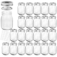 KAMOTA Mason Jars 12 oz With Regular Lids and Bands, Ideal for Jam, Honey, Wedding Favors, Shower Favors, DIY Spice Jars, 24 PACK, 30 Labels Included