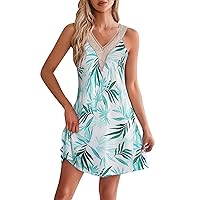 Womens Summer Dresses 2024 Loose V Neck Sleeveless Sundresses Swimsuit Coverup with Pockets Floral
