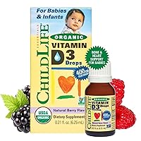 Organic Vitamin D3 Drops - Vitamin D Drops for Infants & Babies, 400 IU Per Drop, All-Natural, USDA Organic, Non-GMO, Kosher, Gluten-Free - Natural Berry Flavor, 0.21 Fl Oz