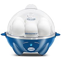 Elite Gourmet EGC700BL# Rapid Egg Cooker, 7 Easy-To-Peel, Hard, Medium, Soft Boiled Eggs, Poacher, Omelet Maker, Auto Shut-Off, Alarm, 16-Recipe Booklet, BPA-Free, Ocean