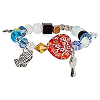 Communion Story Colored One Size Glass Beaded Girl's Stretch Fashion Bracelet with Giftbox