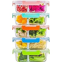 5-Pack,3 Compartment Glass Meal Prep Containers Set,34oz, Divided Glass Food Storage Containers with Lids, Glass Lunch Box with Dividers