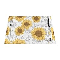 Placemats Set of 6 Non-Slip Heat-Resistant Wipeable Woven Spring Placemats for Dining Table Mats Outdoor-Sunflowers Printed