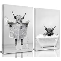 2 Pieces Framed Funny Highland Cow Wall Art Cow in Bathtub Pictures for Bathroom Wall Decor Humor Animals Artwork Prints Rustic Farmhouse Poster12