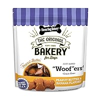 Three Dog Bakery Grain Free Soft Baked Woofers, Peanut Butter & Banana Flavor, Premium Treats for Dogs, 36 Ounce Bulk Resealable Pack (114038)