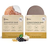 Shampoo & Conditioner Bar Set - Promote Growth, Strengthen & Volumize All Hair Types - Paraben & Sulfate Free formula with Natural Ingredients for Dry Hair (Sweet Sandalwood)