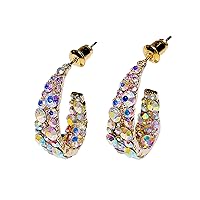Bohemian Statement Earrings for Women Drop Dangle Huggie Hoop Earring Bling Crystal Tiny AB Rhinestone Gold
