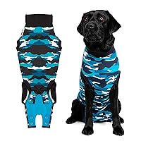 Recovery Suit for Dogs | Spay and Neutering Dog Surgery Recovery Suit for Male or Female | Soft Fabric for Skin Conditions | M+ | Neck to Tail 24.0”-28.3” | Blue Camouflage