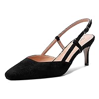 Womens Cute Office Square Toe Slingback Slip On Suede Kitten High Heel Pumps Shoes 2.5 Inch