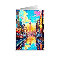 ARA STEP Unique All Occasions CITY Pop Art Greeting Cards Assortment Vintage Aesthetic Notecards 9 (Set of 4 SIZE 148.5 x 210 mm / 5.8 x 8.3 inches) (Tokyo City 1)