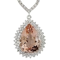 25.92 Carat Natural Pink Morganite and Diamond (F-G Color, VS1-VS2 Clarity) 14K White Gold Luxury Drop Necklace for Women Exclusively Handcrafted in USA