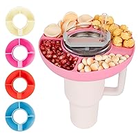 Snack Bowl for Stanley Cup,Reusable 4-Compartment Tray for Tumbler with 40oz Tumbler Handle,Snack Ring Snack Tray for Candy,Appetizer,Nuts,Popcorn,Cup Holder for Cute Water Bottle Accessories (Pink)