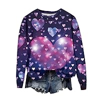 Valentines Plus Size Shirts, Women's Casual Fashion Valentine's Day Printing Long Sleeve Round Neck Basic Top Blouse