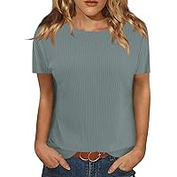 Womens Short Sleeve Tops Crew Neck Basic T Shirts 2024 Summer Trendy Tops Solid Casual Loose Fit Tee Shirt