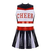 Kids Girls Cheer Leader Dance Uniform Outfits Hollow Back Crop Top and Pleated Skirts Set Halloween Dancewear