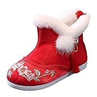 Children Shoes Girl Winter Cotton Boots Vintage Embroidered Cloth Boots Plush Inside Of Hanfu Shoes Boots Girls Size 13