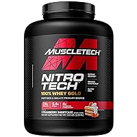 Whey Protein Powder MuscleTech Nitro-Tech Whey Gold Protein Powder Whey Protein Isolate Smoothie Mix Protein Powder for Women & Men Strawberry Protein Powder, 5 lb (69 Servings)-package varies