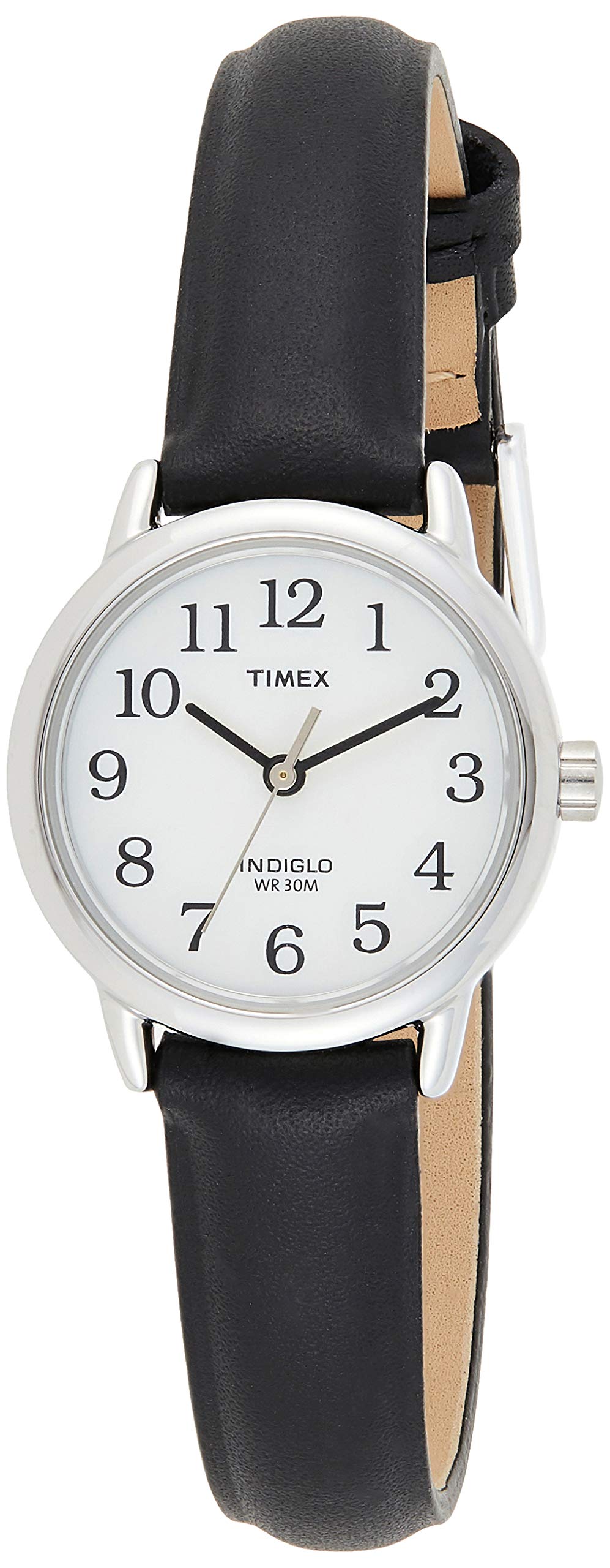Timex Women's T20441 Easy Reader 25mm Black/Silver-Tone/White Leather Strap Watch