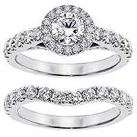 2.15 CT TW GIA Certified Prong Set Brilliant Cut Large Diamond Encrusted Engagement Bridal Set in Platinum