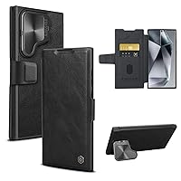 Nillkin for Samsung Galaxy S24 Ultra Wallet Case, PU Leather Case with Card Holder and Camera Cover, Built-in Camera Stand, Card Slot, Magnetic Flip Cover for Galaxy S24 Ultra 6.8 inch - Black
