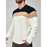 Sweaters for Men- Men Color Block Argyle Knit Sweater (Color : Beige, Size : Medium)