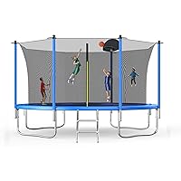 16FT 14FT 12FT Trampoline Set with Swing, Slide, Basketball Hoop,Sports Fitness Trampolines with Enclosure Net, Recreational Trampolines for Outdoor Indoor