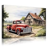 Farmhouse Barn Pictures Red Truck Canvas Wall Art Rustic Country Painting Farmhouse Truck Wall Art Old Barn Print Country House Artwork Vintage Truck Painting Rustic Barn Canvas Art 16x24inch No Frame