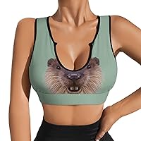 Portrait of Beaver Women's Sports Bra Workout Yoga Tank Top Padded Support Gym Fitness