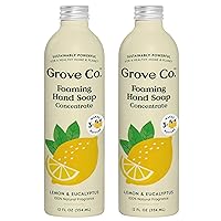 Grove Co. Hydrating Foaming Hand Soap Refills (2 x 12 Oz) Moisturizing Hand Wash, No Plastic or Parabens, Cruelty Free, 100% Natural Lemon & Eucalyptus Fragrance (Pack of 2)