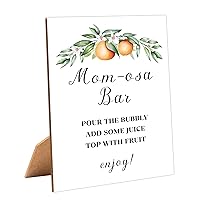 Little Cutie Mom-osa Bar Sign for Baby Shower, 1 Pack Wooden Sign with Stand Tabletop Decor, Baby Shower Drinks Table Sign, Orange Baby Shower Decoration, Gender Neutral Party Supplies - LE08