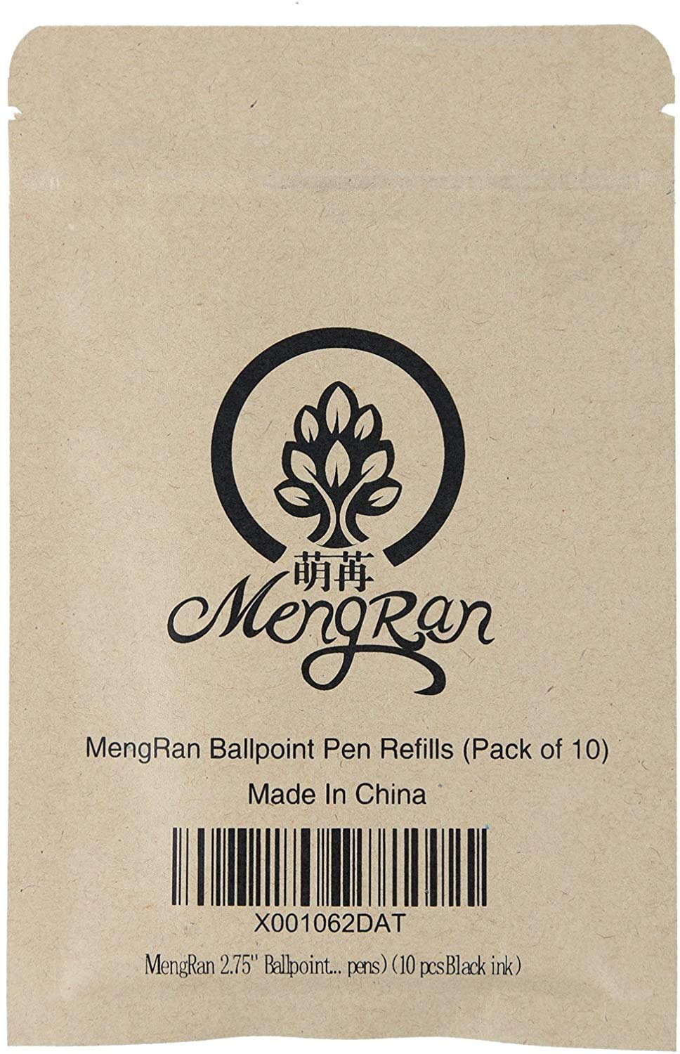 MengRan 2.75'' Ballpoint Pen Refills,Standard D1 Ballpoint Pen Refill (Remove Black Hat),Metal Refill,Black Ink,(Pack of 10)