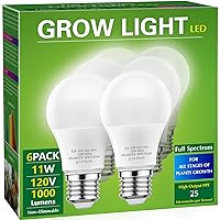 Briignite Grow Light Bulbs, Full Spectrum Grow Light Bulb, LED Grow Light Bulb A19 Bulb, Plant Light Bulbs E26 Base, 11W Grow Bulb 100W Equivalent, Grow Light for Indoor Plants, Seed Starting, 6 Pack