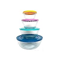 100+ Years Glass Mixing Bowls 8-Piece Improved (Limited Edition) - Assorted Colors Lid
